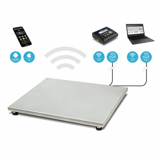 Plateforme de pesage en acier inoxydable avec connectivité complète pour envoyer des données via Wifi ou câble